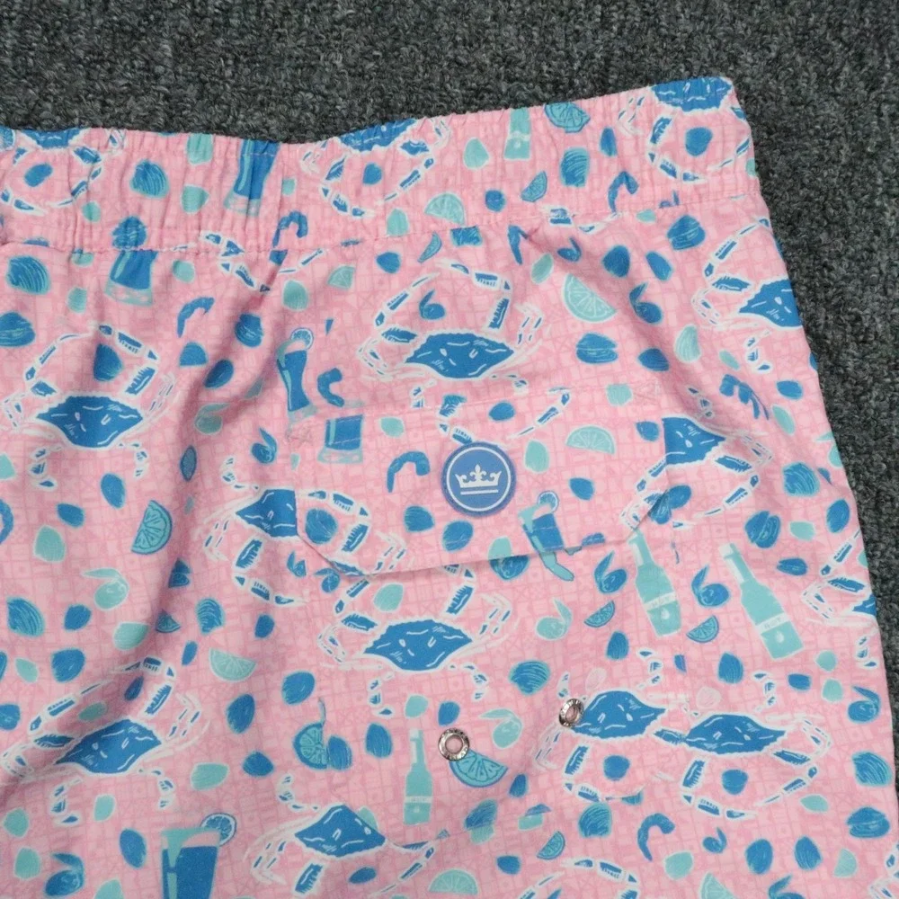 Peter Millar Shorts Mens XL Pink Blue Print Seaside Collection Shorts Lined Crab